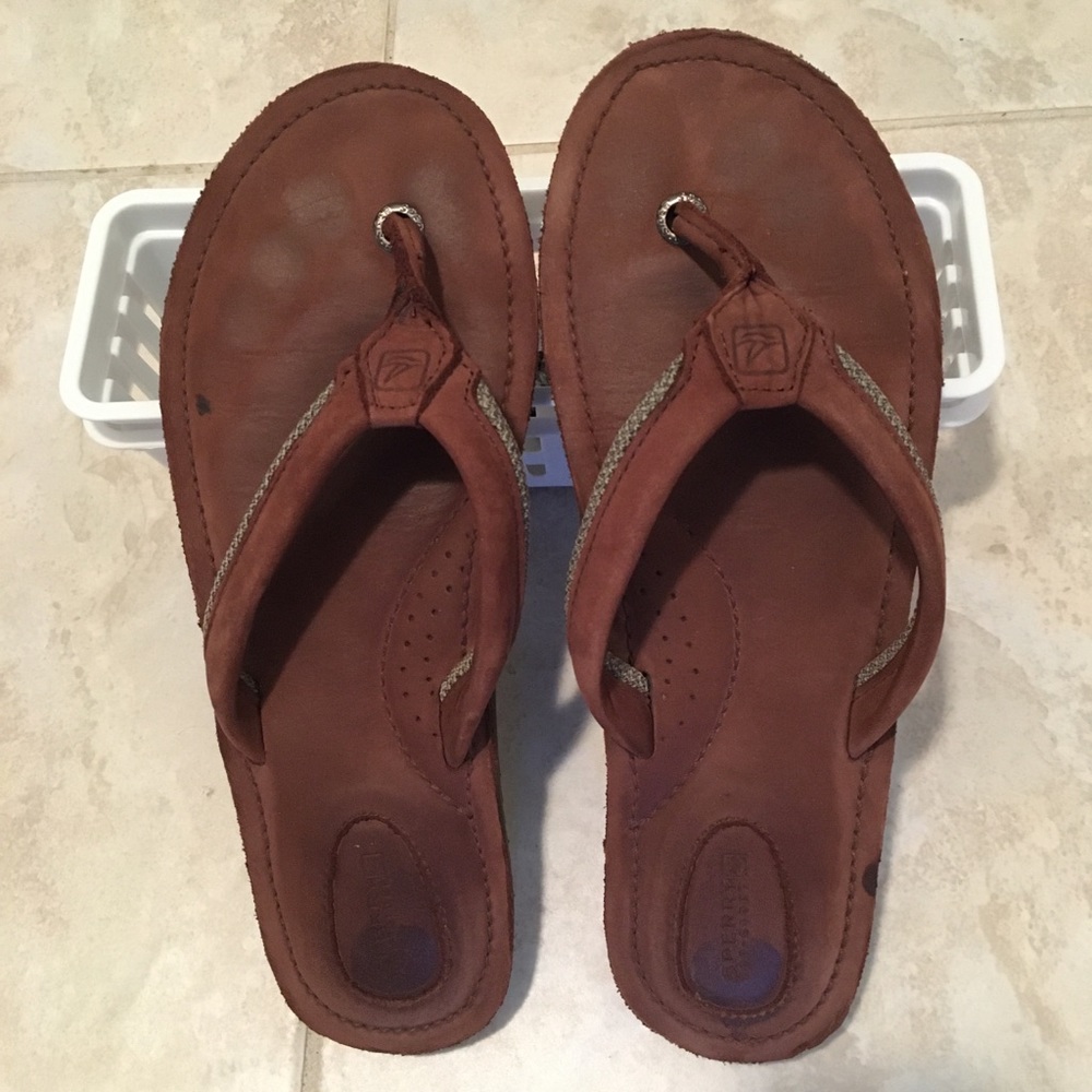 Sperry Topsider Flip Flops Brown Leather